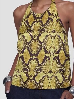 Rebecca Minkoff Yellow Snake-Print Halter Camisole